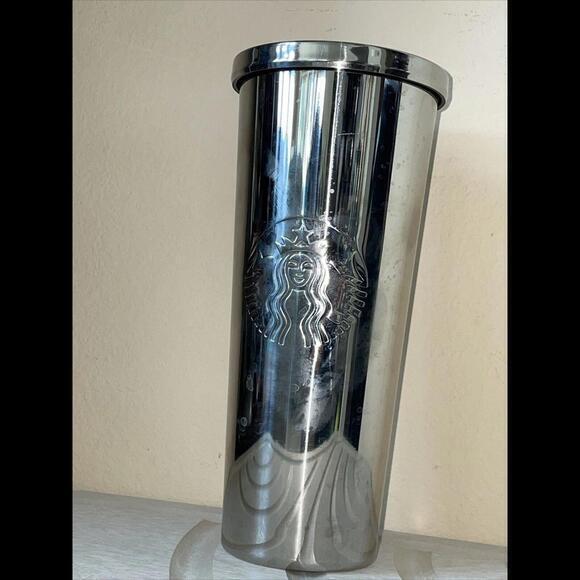 Starbucks Stainless Steel 24 Oz‎ Tumbler Shiny Silver color w logo No Straw - Picture 1 of 7
